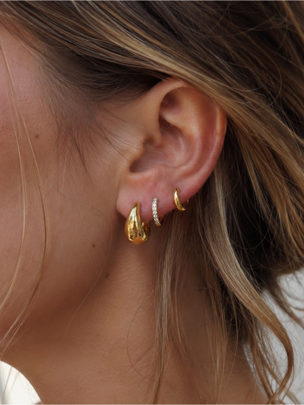 3 Pairs | 18K Gold Plated Hoop Earrings Set